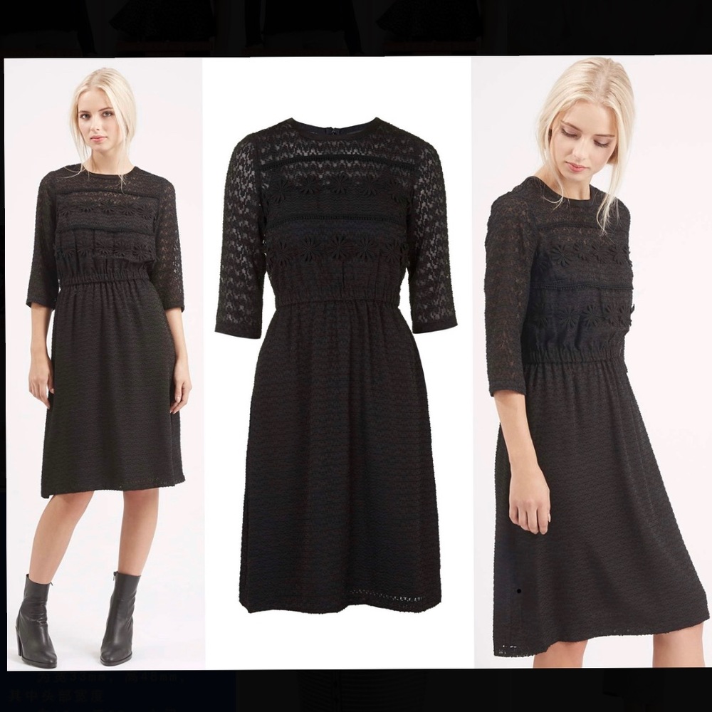 Topshop Daisy black lace Midi dress